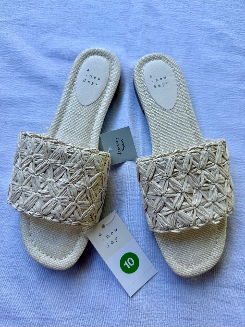 New Size 10 a new day Woven Raffia Slide Sandals Natural Cream Color